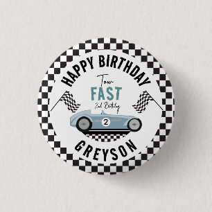 Two Fast Race Car Boy 2nd Birthday Party 3 Cm Round Badge