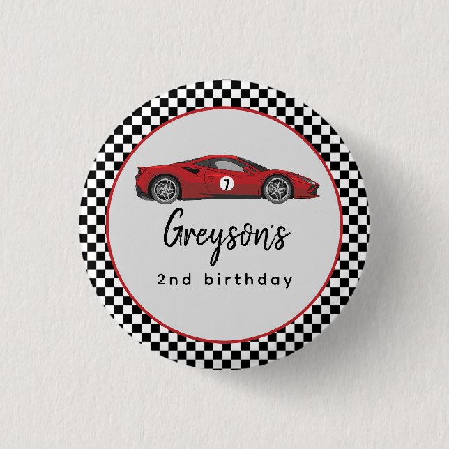 Two Fast Race Car Boy 2nd Birthday Party 3 Cm Round Badge (Front)