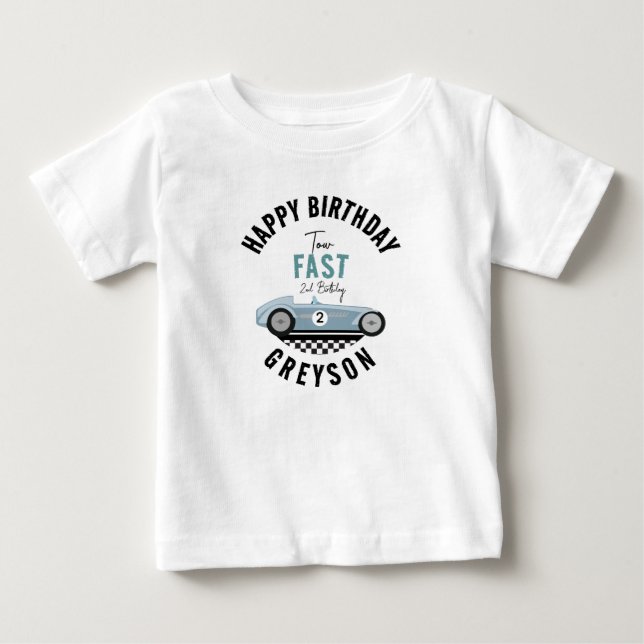 Two Fast Race Car Boy 2nd Birthday Party Baby T-Shirt (Front)