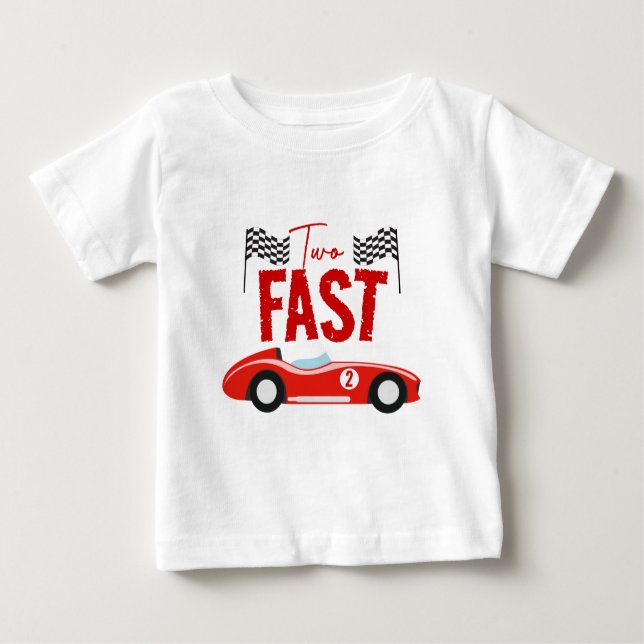 Two Fast Race Car Boy 2nd Birthday Party Baby T-Shirt (Front)