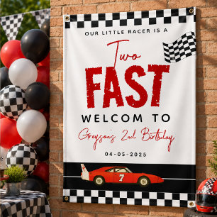 Two Fast Race Car Boy 2nd Birthday Party Banner