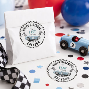 Two Fast Race Car Boy 2nd Birthday Party Classic Round Sticker