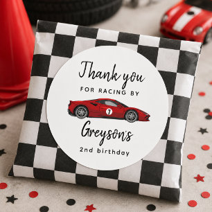 Two Fast Race Car Boy 2nd Birthday Party Classic Round Sticker