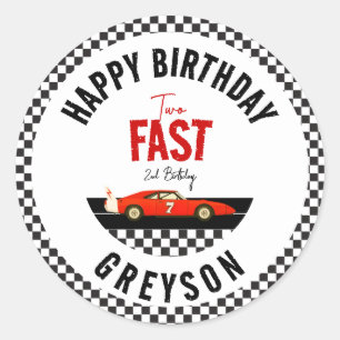Two Fast Race Car Boy 2nd Birthday Party Classic Round Sticker