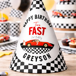 Two Fast Race Car Boy 2nd Birthday Party Hat