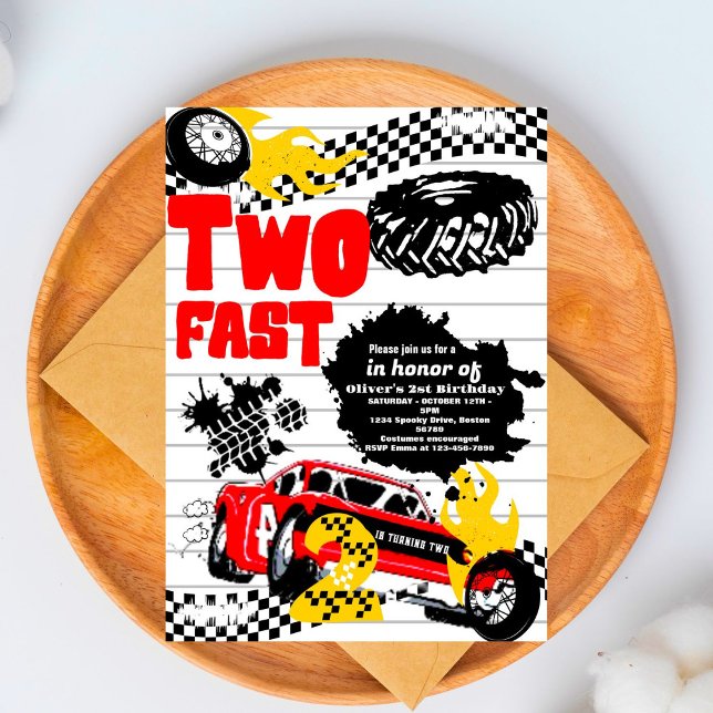 Two Fast Race Car Boy 2nd Birthday Party   Invitat Invitation (Creator Uploaded)