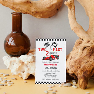 Two fast race car boy 2nd birthday party invitati invitation