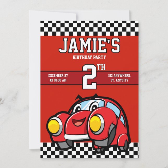 Two Fast Race Car Boy 2nd Birthday Party Invitatio Holiday Card (Front)