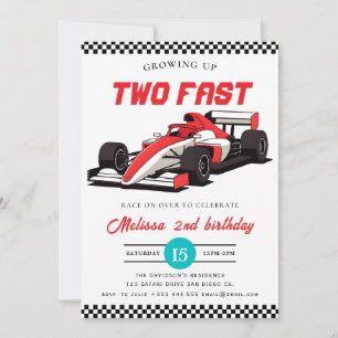 Two Fast Race Car Boy 2nd Birthday Party  Invitation