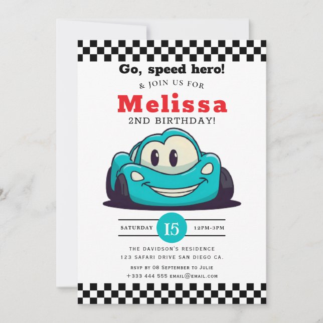 Two Fast Race Car Boy 2nd Birthday Party Invitation (Front)