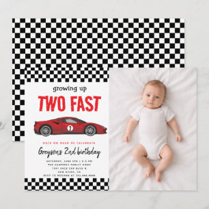 Two Fast Race Car Boy 2nd Birthday Party Invitation