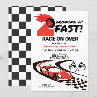 Two Fast Race Car Boy 2nd Birthday Party Invitation