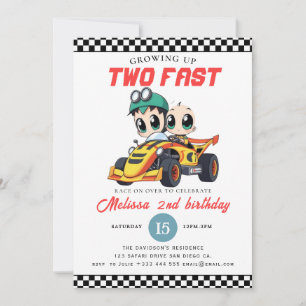 Two Fast Race Car Boy 2nd Birthday Party Invitation