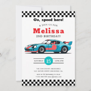 Two Fast Race Car Boy 2nd Birthday Party Invitation