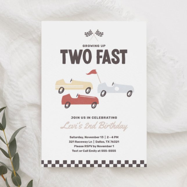 Two Fast Race Car Boy 2nd Birthday Party Invitation (Creator Uploaded)