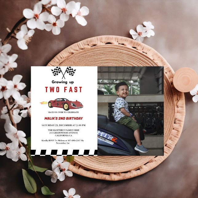 Two Fast Race Car Boy 2nd Birthday Party  Invitation (Creator Uploaded)