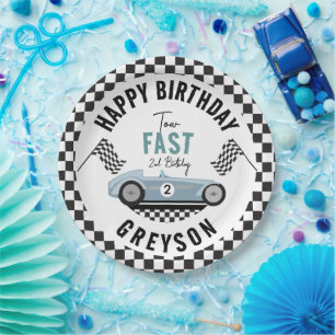 Two Fast Race Car Boy 2nd Birthday Party Paper Plate