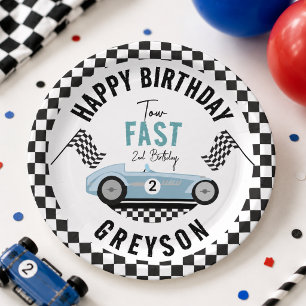 Two Fast Race Car Boy 2nd Birthday Party Paper Plate