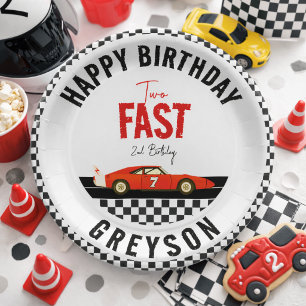Two Fast Race Car Boy 2nd Birthday Party Paper Plate