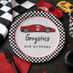 Two Fast Race Car Boy 2nd Birthday Party Paper Plate