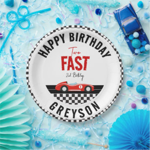 Two Fast Race Car Boy 2nd Birthday Party Paper Plate