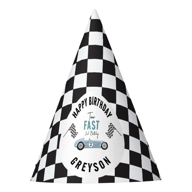 Two Fast Race Car Boy 2nd Birthday Party  Party Hat (Front)