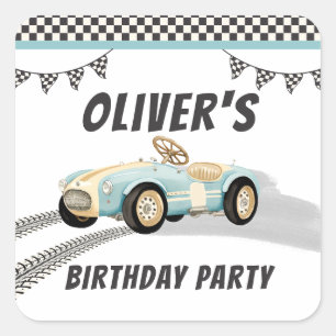 Two Fast Race Car Boy 2nd Birthday Party Square Sticker