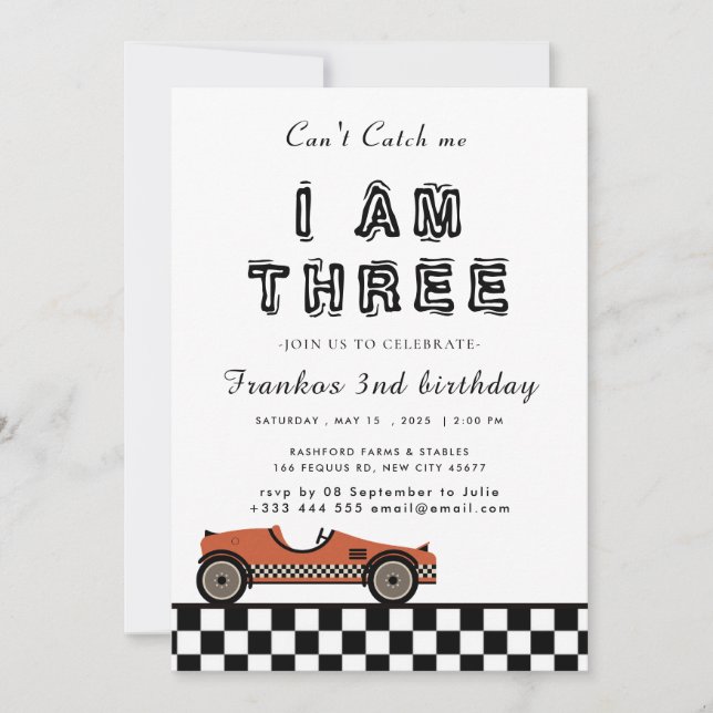 Two Fast Race Car Boy 3nd Birthday Party  Invitati Invitation (Front)
