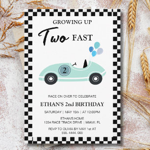 TWO Fast Race Car Boys Second 2nd Birthday Party Invitation