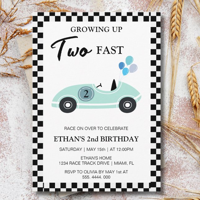 TWO Fast Race Car  Boys Second 2nd Birthday Party Invitation (Creator Uploaded)