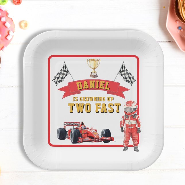 Two Fast Race Car Chequered Flag Birthday Paper Plate (Creator Uploaded)