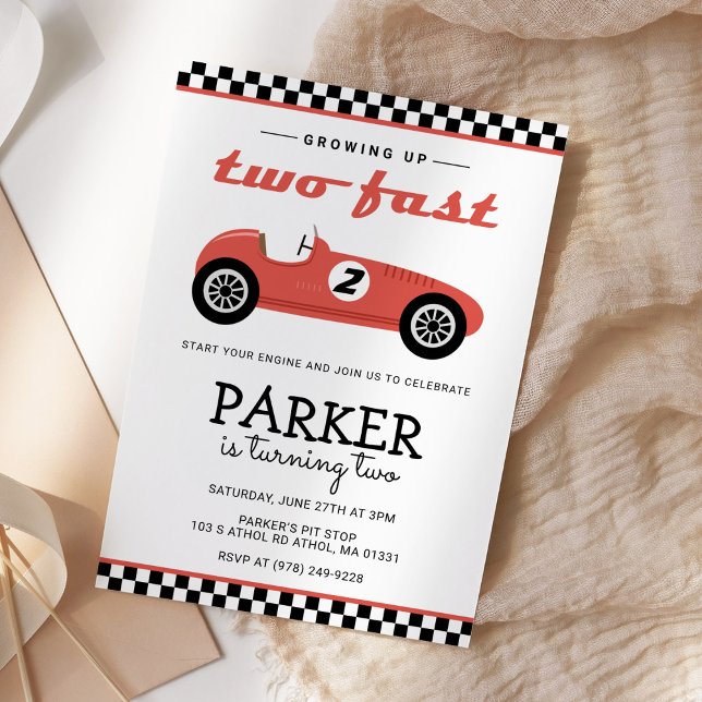 Two Fast Race Car Racing Birthday Red Invitation (Creator Uploaded)