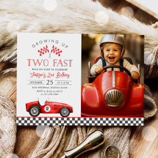 Two Fast Race Car Racing Boy 2nd Birthday Photo Invitation