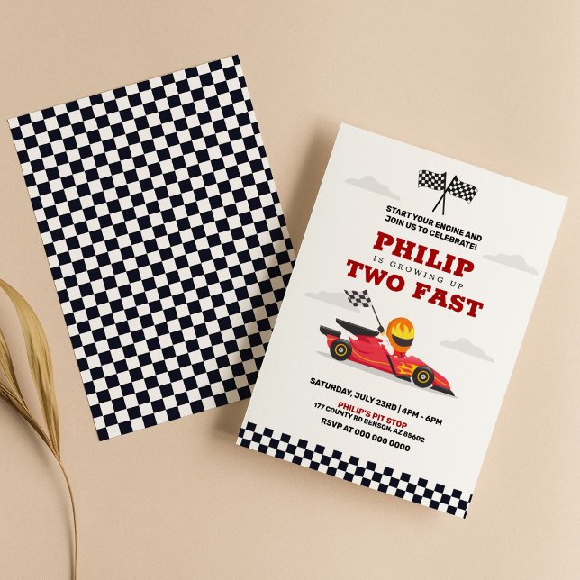 Two Fast Race Car Racing Boy Birthday Party Invitation (Creator Uploaded)