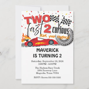 Two Fast Race Car Red Birthday Invitation