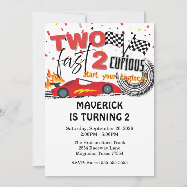 Two Fast Race Car Red Birthday Invitation (Front)