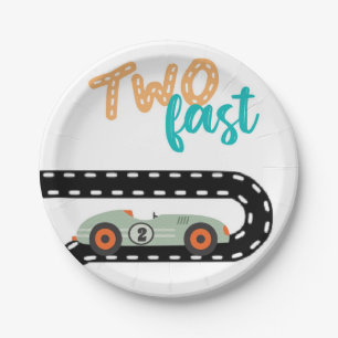 Two Fast Race Car Second Birthday Paper Plate