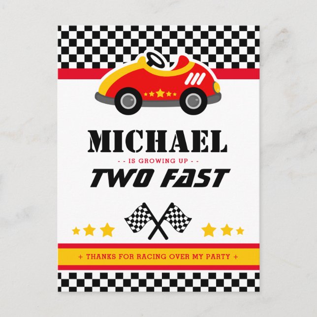 Two Fast Race Car thank you card (Front)