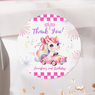 Two Fast Race Pink Car Girl 2nd Birthday Party Classic Round Sticker