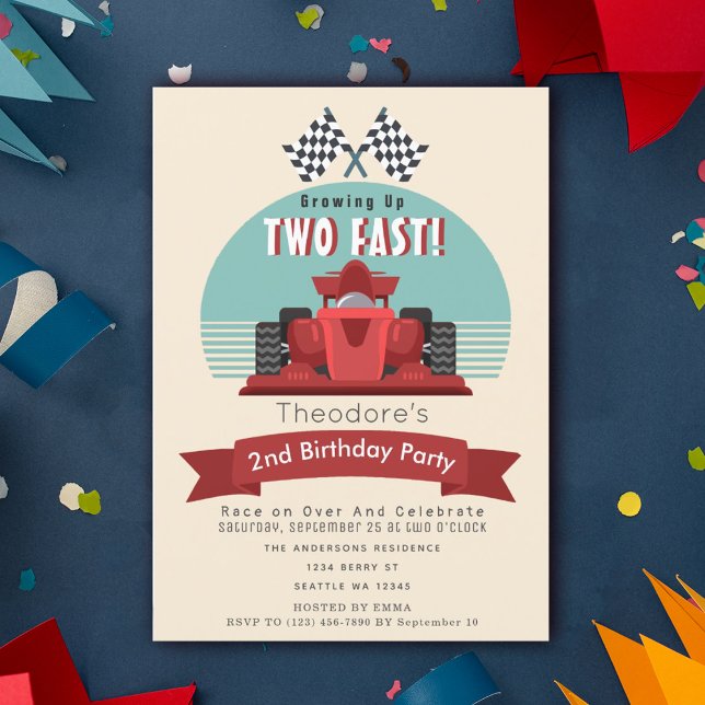 Two Fast Racecar Kids 2nd Birthday Invitation (Creator Uploaded)