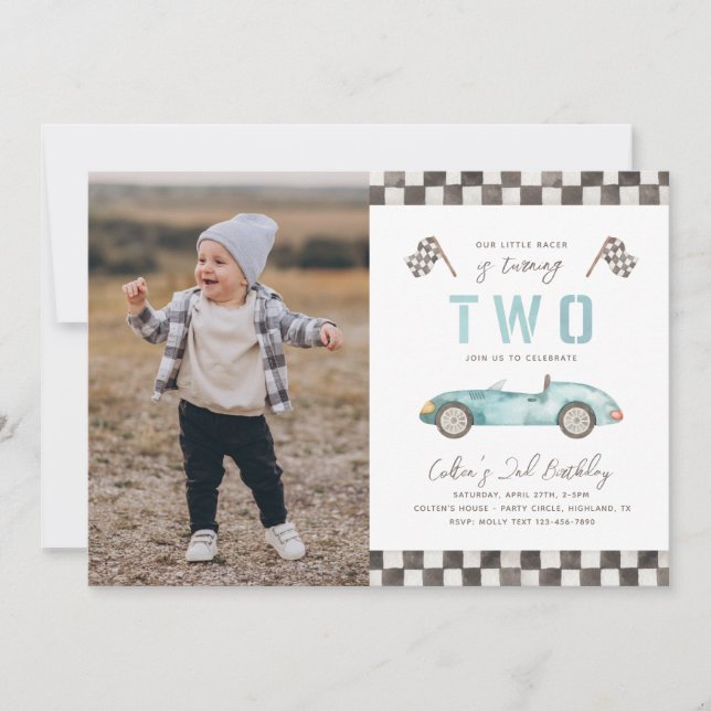 TWO Fast Racing Birthday Invitation | Racing (Front)