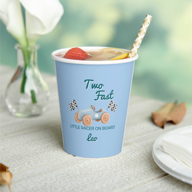 Two Fast Racing Car Boy 2nd Birthday Personalised Paper Cups (Insitu)