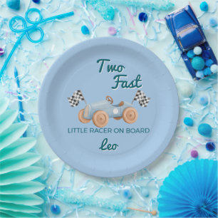 Two Fast Racing Car Boy 2nd Birthday Personalised Paper Plate