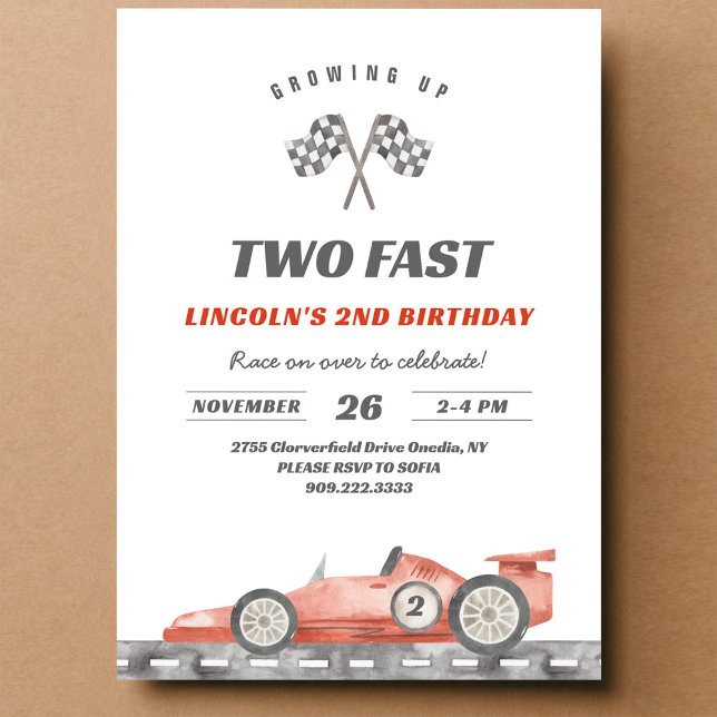 Two Fast Racing Car Vintage 2nd Birthday Invitation (Creator Uploaded)
