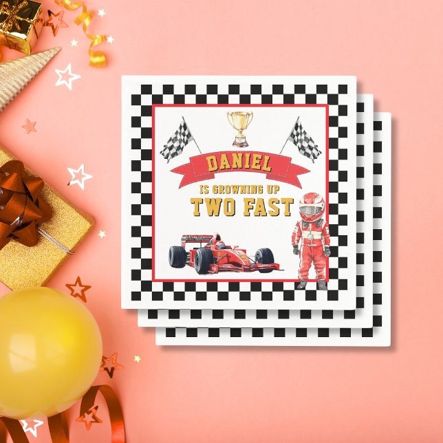 Two Fast Racing Theme Chequered Flag Party Napkin (Creator Uploaded)