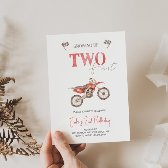 TWO Fast Red Dirt Bike Birthday Invitation  (Creator Uploaded)