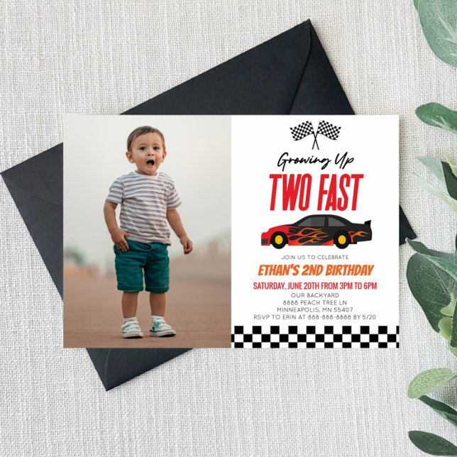 Two Fast Red Flame Race Car 2nd Birthday Party Invitation (Creator Uploaded)