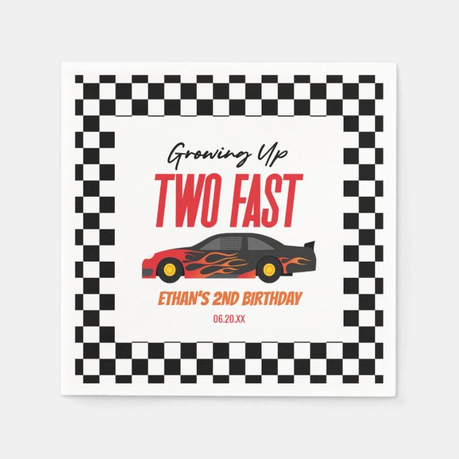 Two Fast Red Flame Race Car 2nd Birthday Party Napkin (Front)