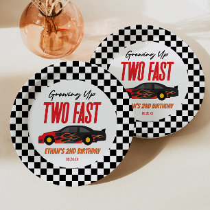 Two Fast Red Flame Race Car 2nd Birthday Party Paper Plate