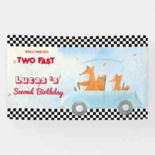 Two Fast  Red Fox Race Car 2nd HBD Party Banner